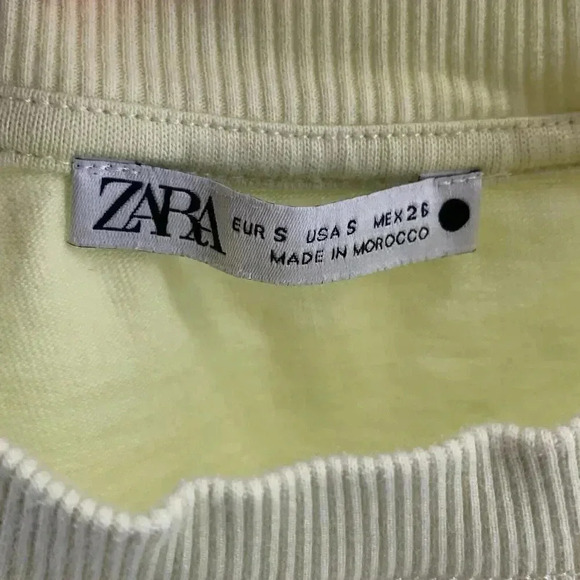 Zara Women’s Neon Yellow Cropped Short Sleeve Sweatshirt‎ Size Small - Picture 5 of 5